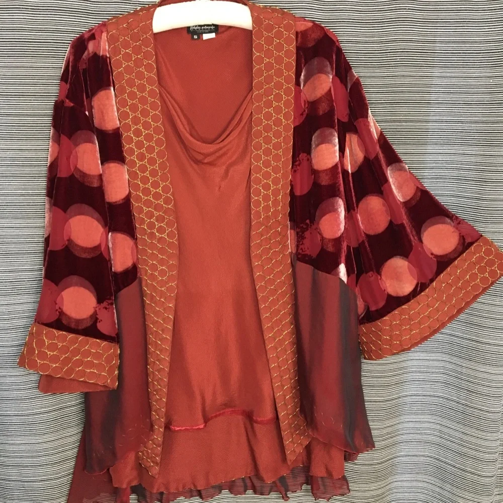 Fletcher Artworks, LLC Rust Silk Velvet Kimono in Medium - Picture 3 of 8